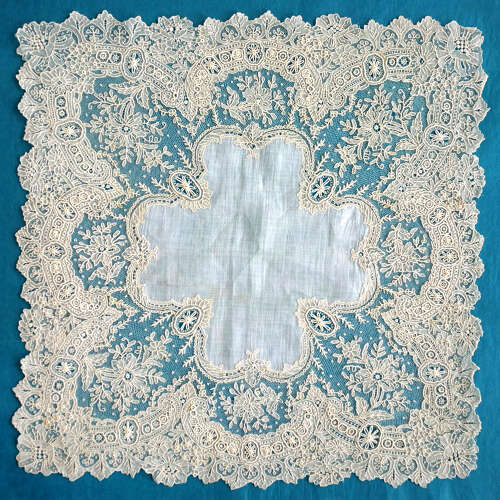 Antique Brussels Point de Gaze Lace Handkerchief