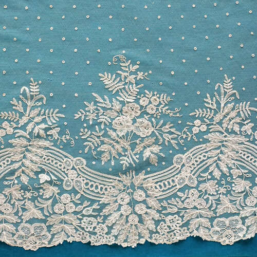 Antique Brussels Applique Lace Flounce
