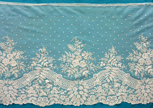 Antique Brussels Applique Lace Flounce