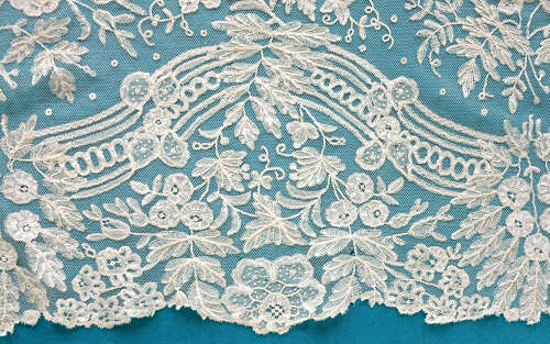 Antique Brussels Applique Lace Flounce