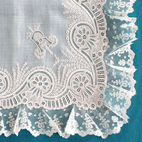 Antique Whitework Handkerchief with R Monogram