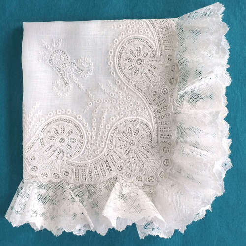Antique Whitework Handkerchief with R Monogram