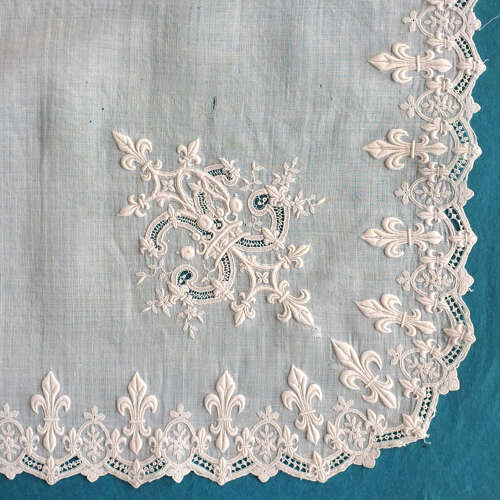 Antique Fleur de Lys Embroidered Handkerchief