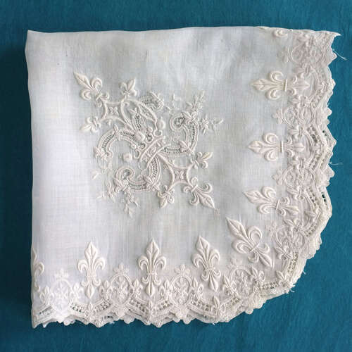 Antique Fleur de Lys Embroidered Handkerchief