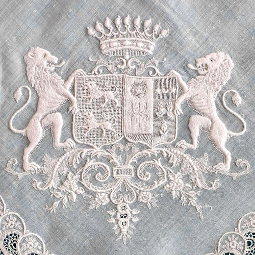Antique French Armorial Wedding Handkerchief 1872